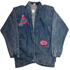 Vtg Teresa Corn Stonewash Denim Jacket Aztec Native Shaman Pottery Oversize M