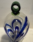 Vintage Hand Blown Art Glass Cloche Bell Jar - Blue Swirl Ribbon  Star Base