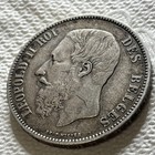 1874 Belgium 5 Francs Silver Coin  Leopold Ii   7234asw  2 4 Mil Minted  Vf xf