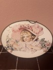 Vtg 1992 Victorian Chimney Flue Cover Girl W Bonnet Print Glass Wire Chain Frame