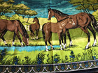 Vtg  1970   s Fabric Horse Tapestry Wall Hanging Made In Turkey 55    X 39    Fringed