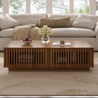 Modern Solid Wood Coffee Table With Slatted Storage Drawers For Living Room Home