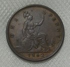1862 Great Britain One Penny Bronze Coin 