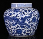 6 8  Qing Qianlong Marked Blue White Porcelain Dragon Flower Pot Jar Crock