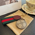 Gucci Gg Wine Red Leather Charm Keychain Gift Key For Bag Charms W box