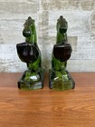 Mcm L E Smith 8  Green Glass Horse Bookends 1960   s