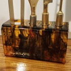 Vintage Georges Briard Tortoise Shell Lucite 4-pc Gold Bar Tool Set  Mid Century