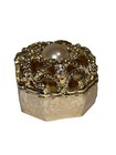 Beautiful Bejeweled Trinket Box Figurine Metal Hinged Pearl On Top Fun