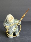 Inuit Eskimo Soapstone Carving Fisherman Figure Signed Komok