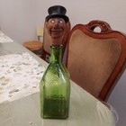 Vintage Anri Hand Carved Wood  Pourer Bottle Stopper Cork Green Deco Bottle 