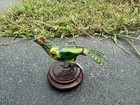 Awesome Chinese Vintage Enamel Export Silver Bird Of Paradise On Wood Base