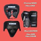 Custom Made Sparring Boxing Gloves  Groin  Head Guard  Black red  White chowhide