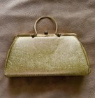 Vintage 1950s Gold Evening Clutch Purse Metal Frame Top Handle Cocktail Bag