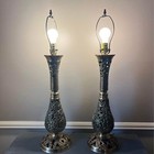 Pair Of Antique Brass Dragon Lamps - Working Condition