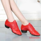 Women Dance Shoes Waltz Latin Ballroom Rumba Tango Soft Bottom Faux Leather Red