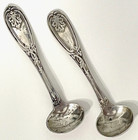 2 Antique Salt Spoons Wood   Hughes Ladles C1800 s Coin Silver 3 7 8   0ship Jcs