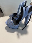 Gucci Blue Leather Studded Platform Ankle Strap Buckle Open Toe Heels 37 5
