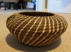Vintage Pine Needle Basket Bowl  Hand Made  Round Brown Reed Accent