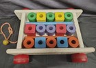 Vintage Playskool Wagon Wooden Blocks Pull Toy Complete 