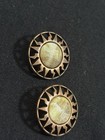 Vintage Copper Tone Sunburst Mother Of Pearl Shank Buttons Set Of 2 Large 1   