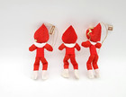  50s 3 Vintage Christmas Wire Poseable Red Felt Pixie Elf Gnomes Japan Ex cond 