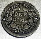1854 P Seated Liberty Half Dime- Philadelphia  Damaged  Holed X 2 - Sr162