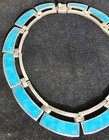 Vintage Td-27  950 Sterling Silver  Taxco Mexico Enameled Turquoise Necklace