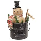 New Primitive Snowman Doll In Bucket Christmas 9 hx4 5 wx4 5 d Winter Scarf Brr