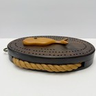 Vintage Wooden Whale Nautical Cribbage Board Oval Rope Pulley Block Wall Hanging
