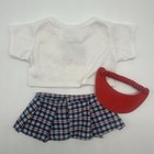 Build A Bear July Patriotic Red White Blue Top Skirt Visor Teddy Outfit - Read