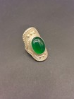 Chinese Old Craft Made Old Tibetan Silver Inlaid Green Jade Silver Ring