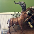 2 Antique Vtg Ibex Mountain Goats Leather Wrapped Figurines Statues Figure Large