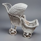 Antique 1920s White Wicker Baby Buggy Carriage Pram Victorian Style For Dolls