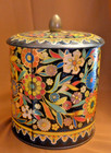 Vintage Daher Colorful Metal Tin Made In England Flower Floral With Handle Knob