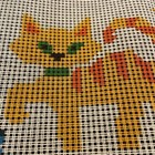 Vintage Canvas Cat And Blue Bird 10x 12    Needlepoint Latch Hook 