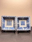 A Pair Of Antique Chinese Square Blue And White Dish With  shou  And Chi Dragon