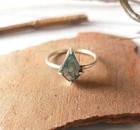 Kite Moss Agate Solitaire Engagement Ring 925 Sterling Silver Minimalist Boho