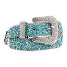 Shyanne Girls Bling Glitz Rhinestone Chips Blue Leather 26  Bling Belt Buckle