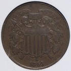 1865 Two 2 Cent Piece Rpd Repunched Date Anacs Vf20 Soap Box Holder Tzlm
