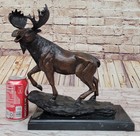 Moose Hunter Lodge Bookend Wildlife Art Signed Bronze Marble Statue Sculpture