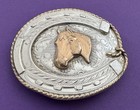 Vtg Irvine   Jachen Sterling Silver Lucky Horseshoe Lasso Rope Horse Belt Buckle