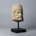 Gandharan Indo-greek Carved Schist Stone Head Of A Bearded Figure