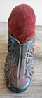 Vintage Glass Shoe Pin Cushion Painted Black W Red Marbling