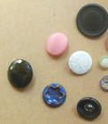 15 Antique Vtg Buttons-victorian Faux Fabric Blackglass-deco Green Pink White