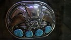 Vintage Navajo Sterling Silver Bear Claw Turquoise Belt Buckle Signed