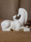 Vintage Ceramic Unicorn Mother And Baby Figurine White Rainbow Unmarked 