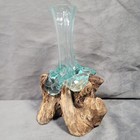 Driftwood Glass Planter - Style 11  Molten Wood Indonesian Plants Flowers Table