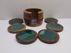 Vtg Agate Wood Coasters Set Caddy Geode Mcm Brazil Drink Glass Retro Green 