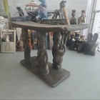 Vtg Handcarved African Ashanti Throne Stool Handcrafted In Ghana Female Figures