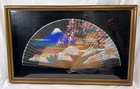 Atq Vtg Victorian Asian Hand Fan Shadow Box Framed 18x13   Geisha Girls Mt Fuji